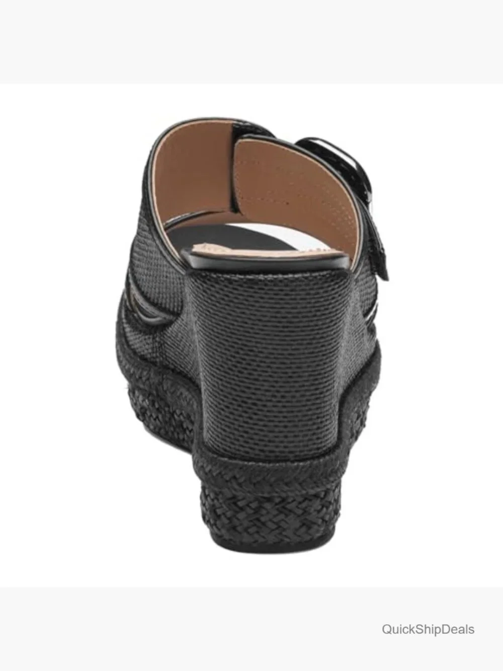 Nappa Leather and Raffia Wedge Sandals with Hook-and-Loop Strap
